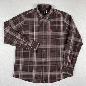 Lost‎ Shirt Mens Medium Brown Plaid Surf Skate Casual Vacation Travel Workwear
